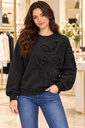 3D Çiçek İşlemeli Krem Sweat 3